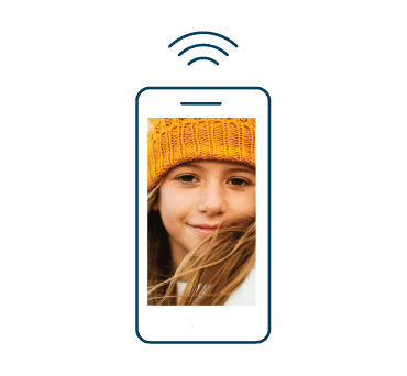 Illustration of a phone displaying a family image with a wifi signal waves